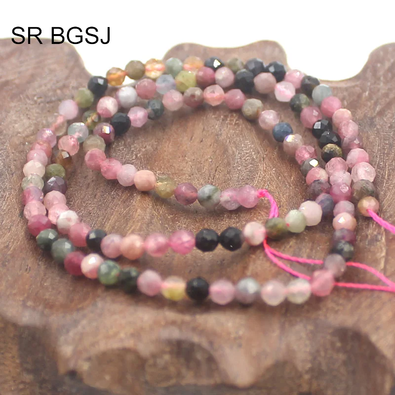 Бесплатная доставка 4 мм Круглые граненые смешанные турмалиновые драгоценные