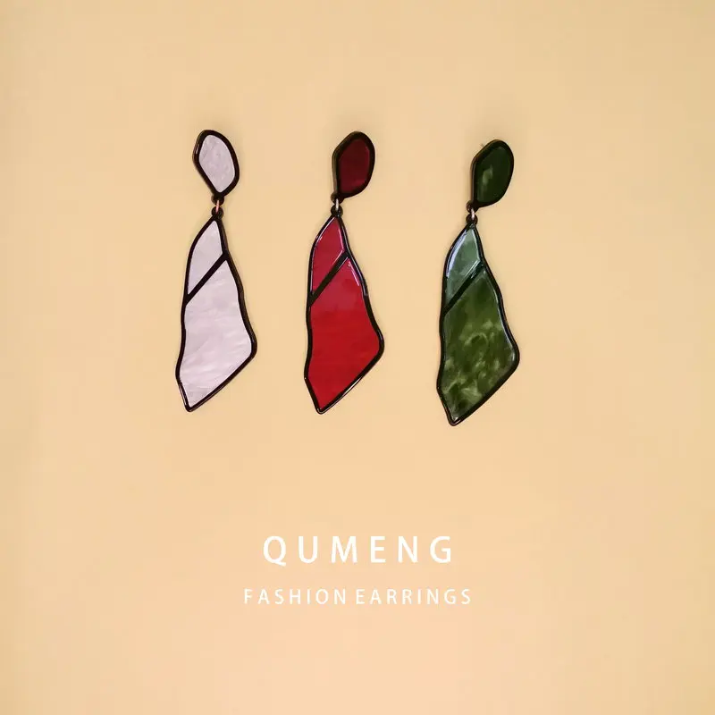 QUMENG новые акриловые массивные длинные серьги-гвоздики с листьями неправильной