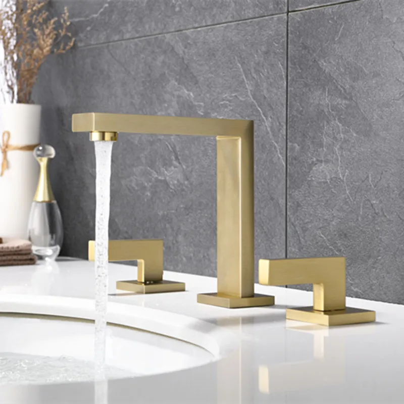 gold brush Смеситель для ванной комнаты на бортике с двойной ручкой черный кран смеситель для горячего и холодного душа кран для раковины MJ0289B - Цвет: gold brush