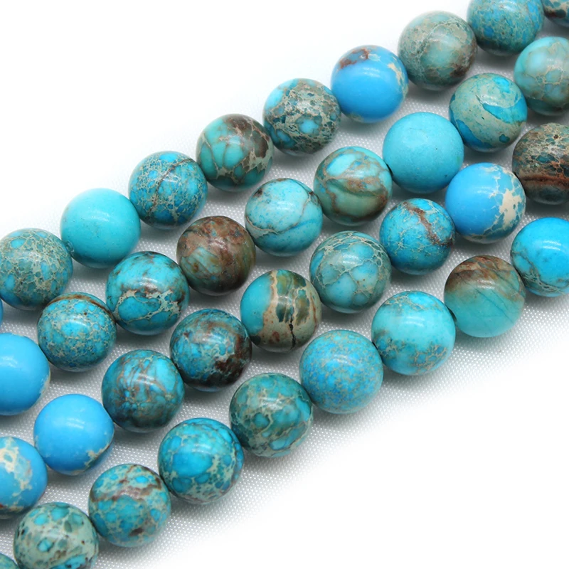 

Natural Stone Light Blue Sea Sediment Imperial Jaspers Turquoise Round Beads 6 8 10MM for Jewelry Making Diy Bracelet 15"Strand