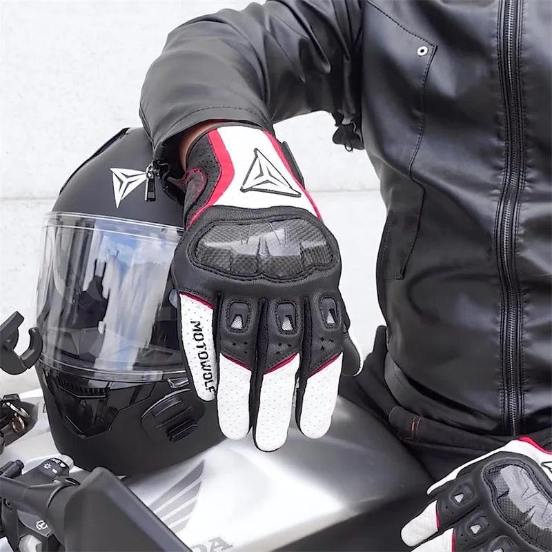 Перчатки мужские мотоциклетные из дышащей кожи Нескользящие митенки с защитой