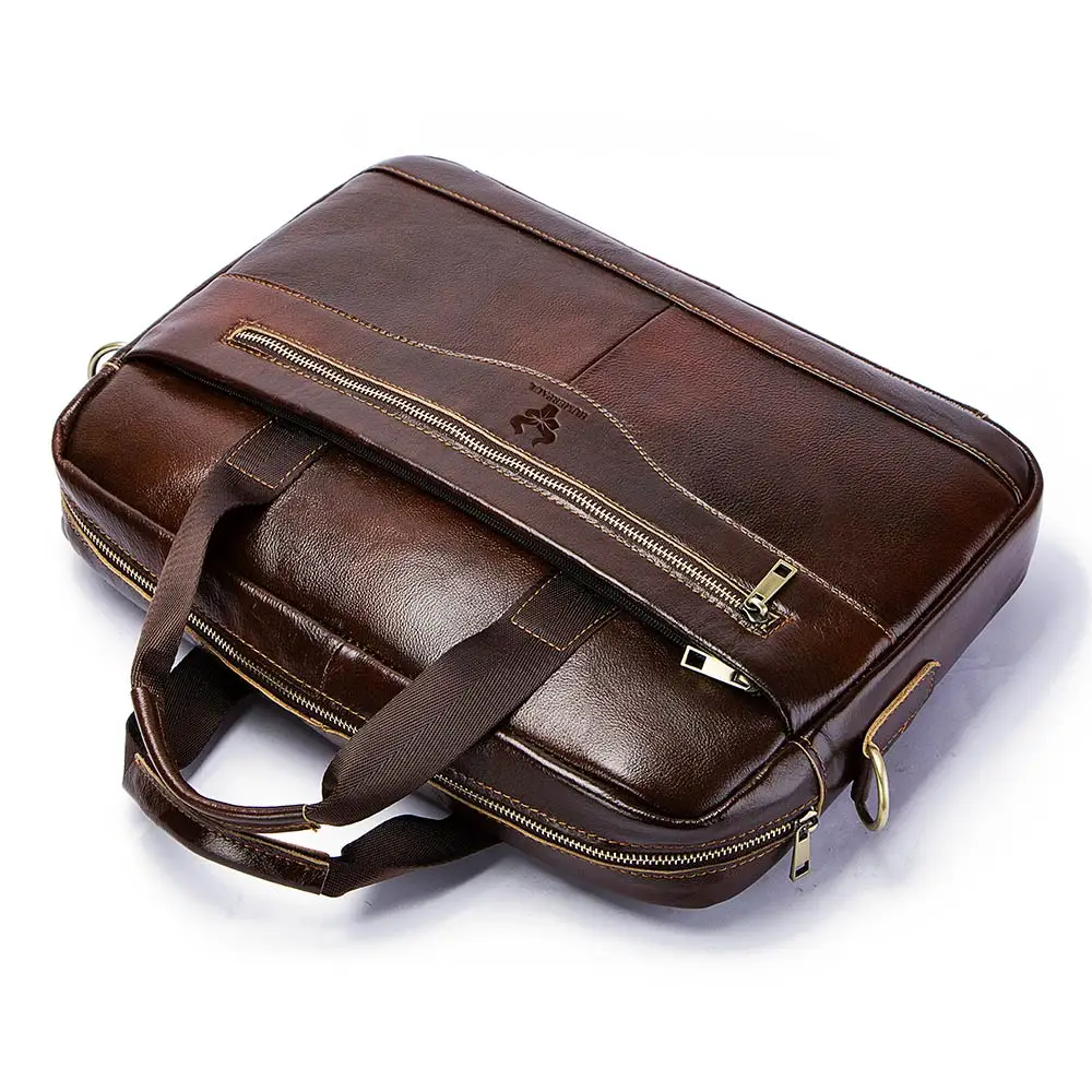 Crazy Horse Cow Leather Men Briefcase Casual Handbag Soft Shoulder Cross Body  Male Business Travel  Laptop Bag