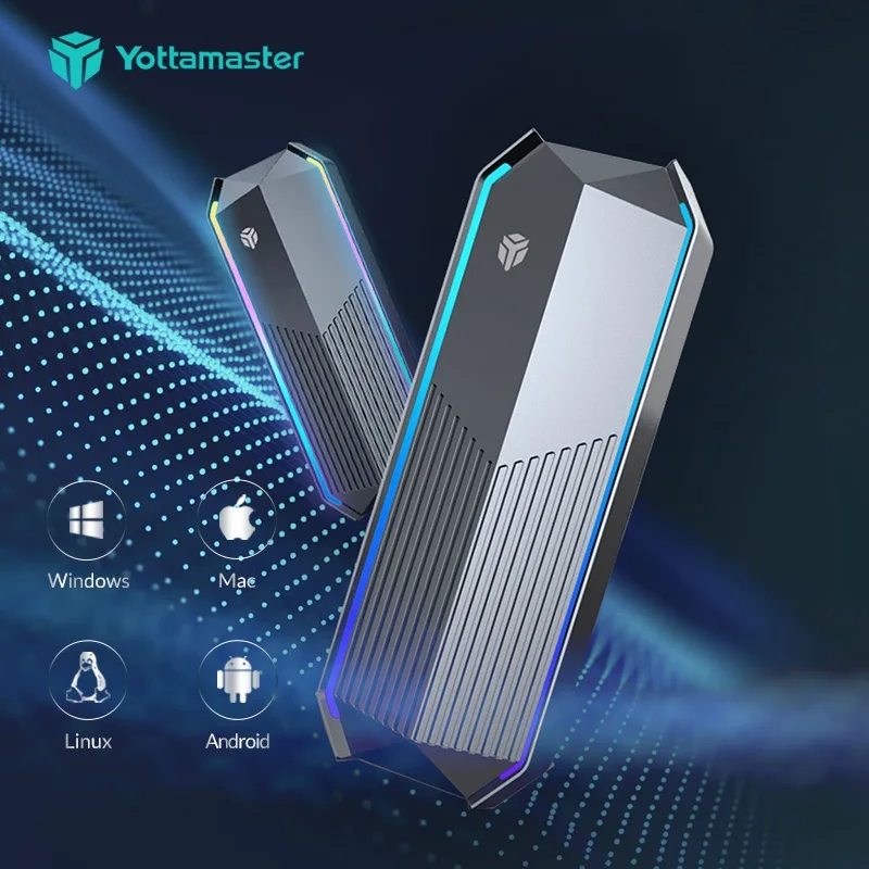 

Yottamaster WA1 M.2 NVMe Enclosure RGB Aluminum USB3.1 Type-C External Up to 990MB/s for M Key M&B Key 2230/2242/2260/2280 SSD