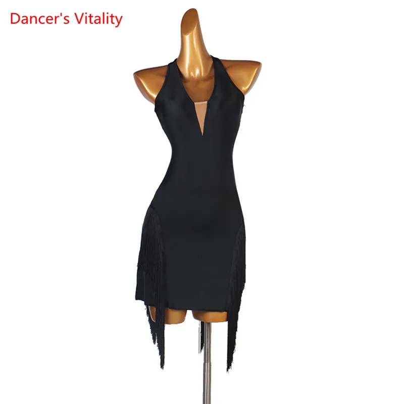 

Latin Dance Dress Rumba Cha Cha Tassel Skirt Performance Clothes Profession Custom Female Adult Child Competition Clothing