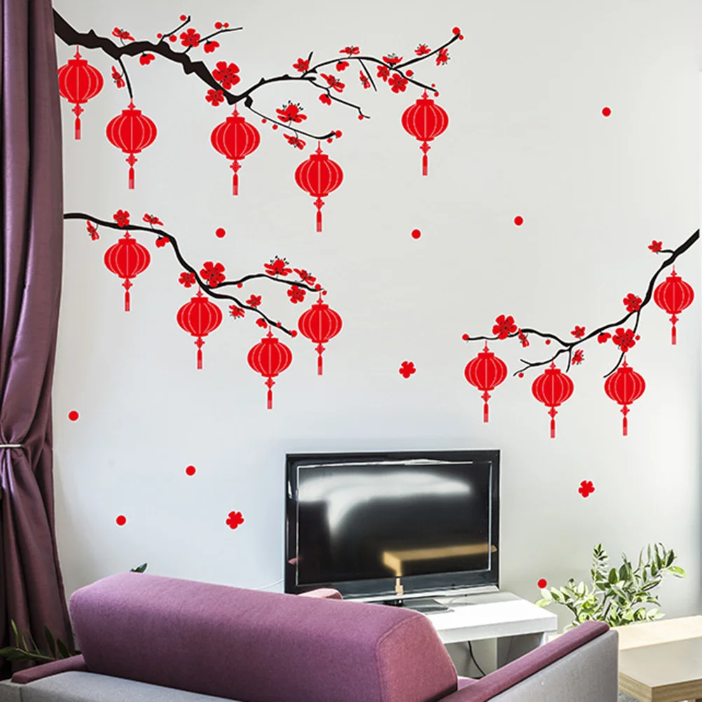 

New Wall Stickers PVC Welcome New Year Lantern Home Decoration Living Room Glass Wall Sticker
