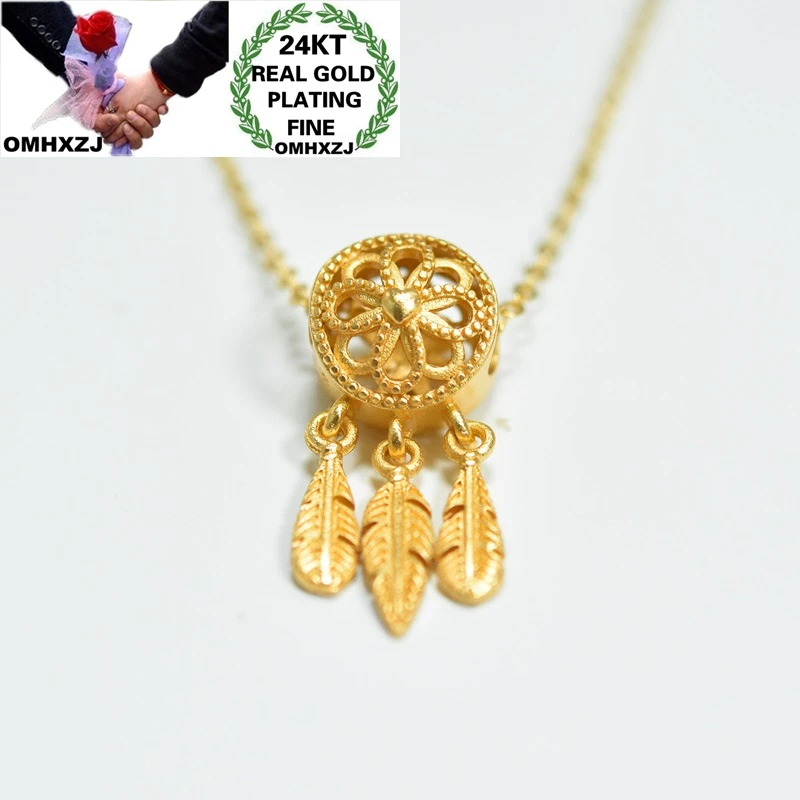 

OMHXZJ оптовая продажа CA328 Европейская мода для женщин и девочек подарок на день рождения свадьбу перо сетка 24 карата золотой кулон очарование