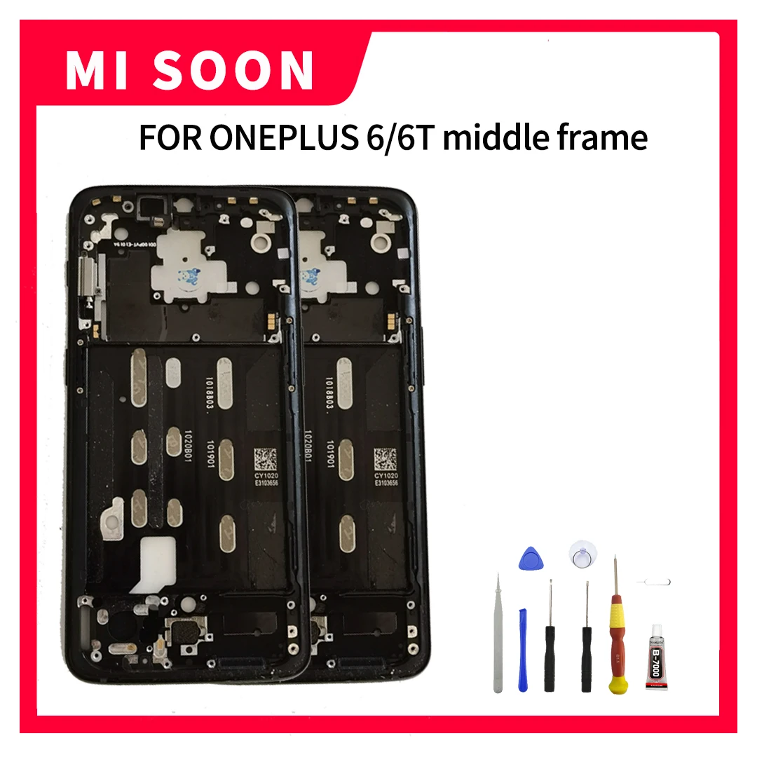 Cubierta de Marco medio para m&oacute;vil OnePlus 6 6T, carcasa frontal, carcasa de tel&eacute;fono, pantalla LCD, bisel, marco de placa frontal de repuesto-0