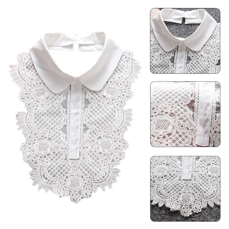 

Women Embroidery Floral Lace Jabot False Fake Collar Button Closure Vintage Shirt Front Necktie Victorian Necklace M19 21