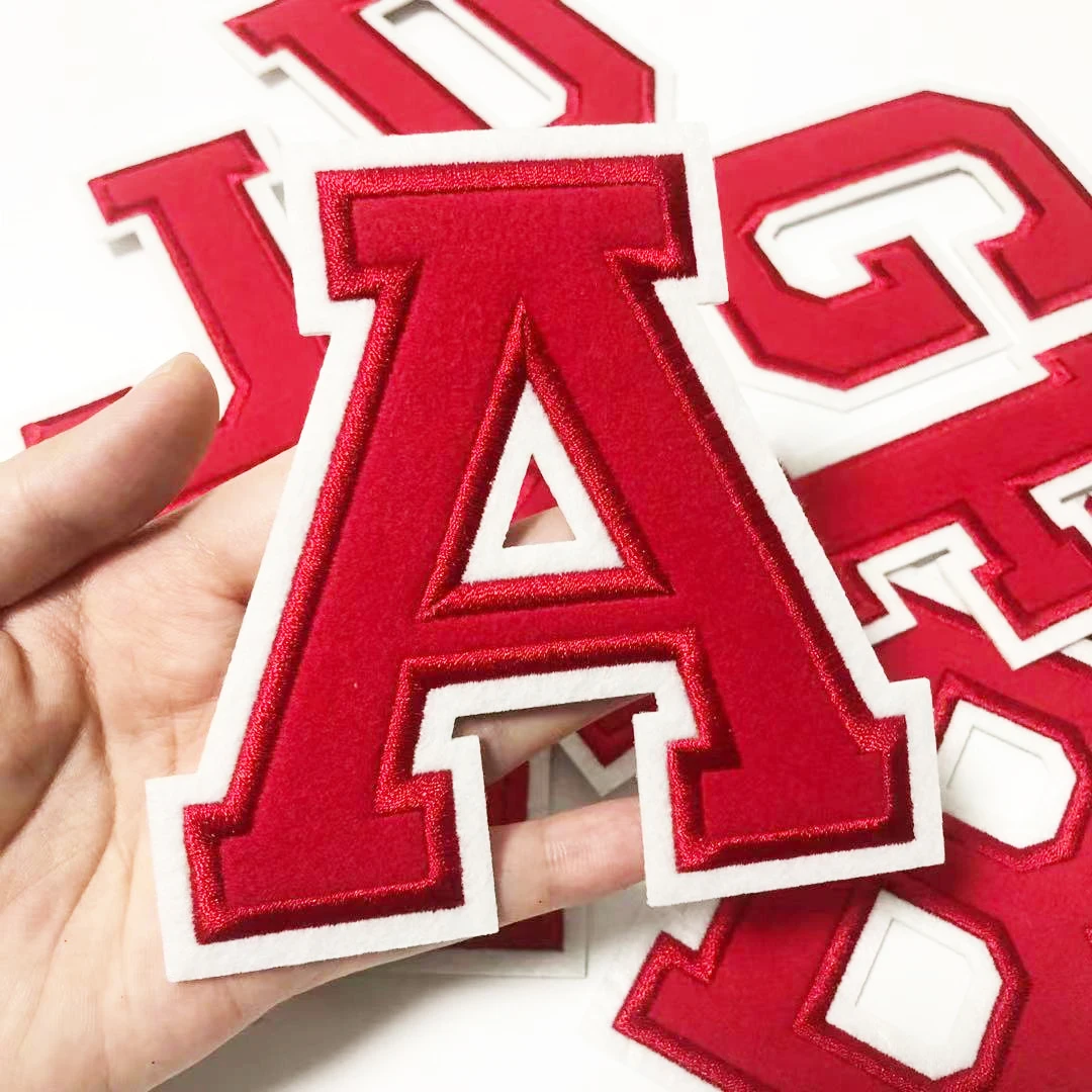 Large Red Letters Alphabet Embroidered Iron On Patches For Clothing Jacket Sew On Accessories DIY Name Patch Applique