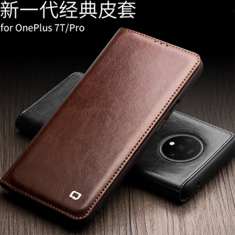 QIALINO New Business Flip Case for Oneplus 7T Pro Genuine Cow Leather Phone Skin Shell 7TPro Slim Protective Bag | Мобильные
