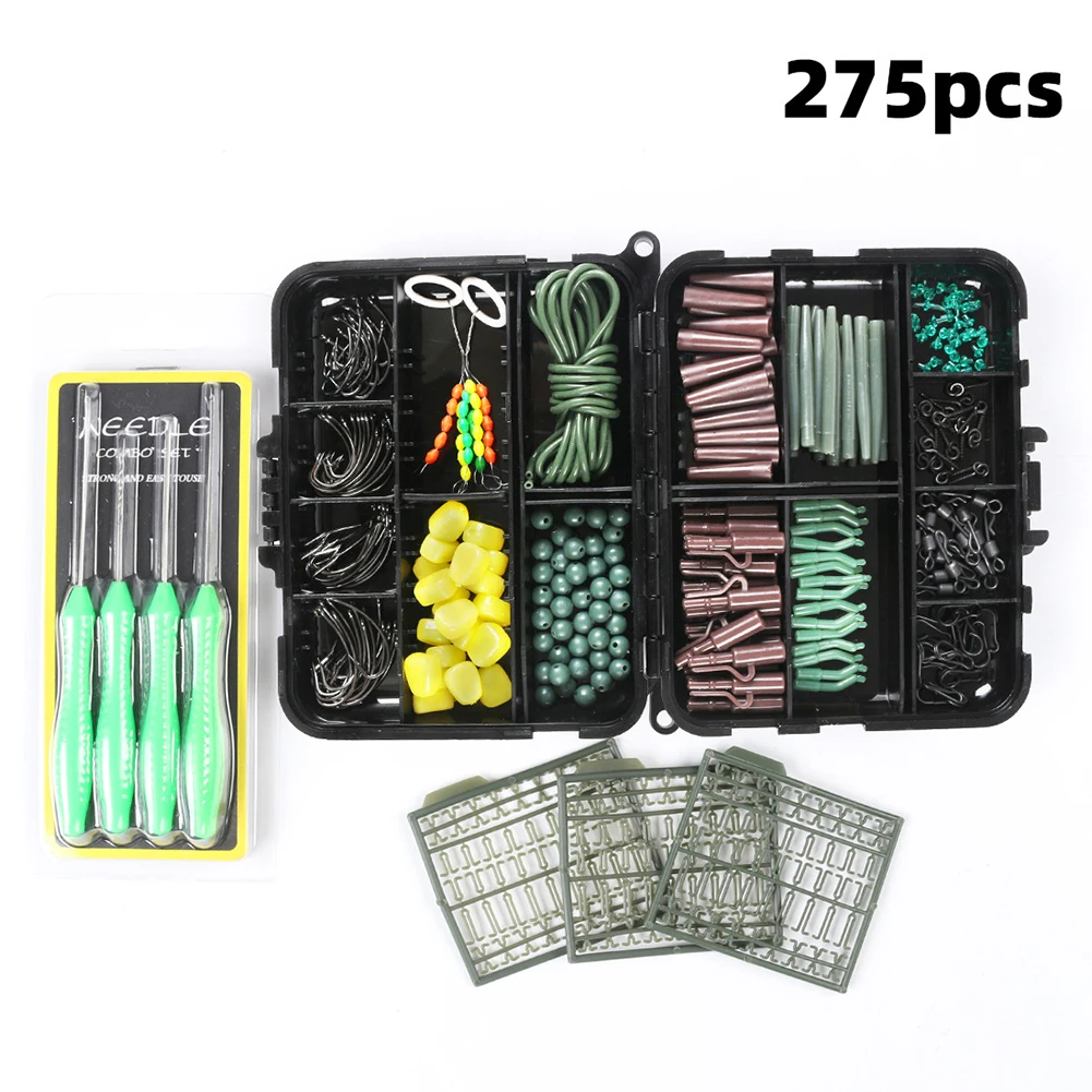 

275pcs Portable Fishing Accessories Kit Carp Fishing Tackle Box with Jig Hooks Swivel Beads Stopper Hose Fishing Sinker Gear