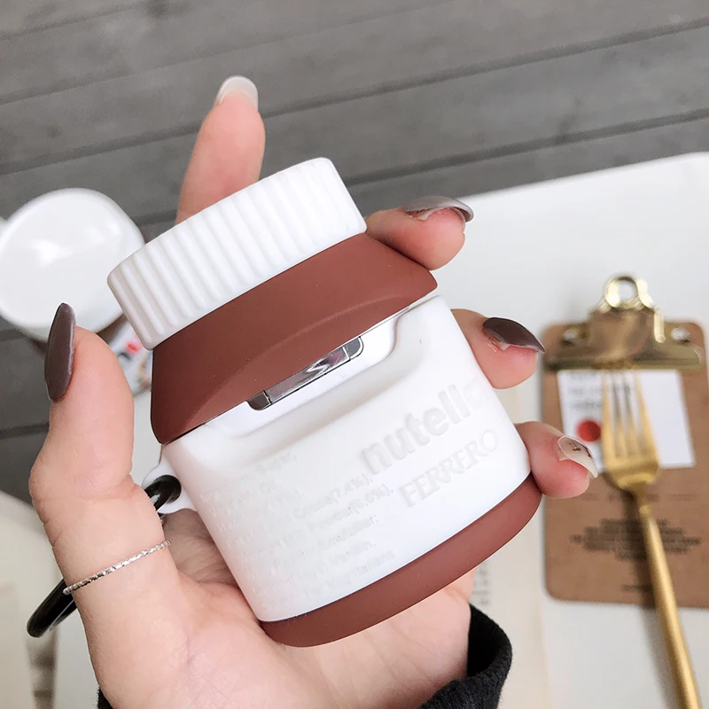 Nutella Hazelnut sauce Canned case For airpods Silicone Cover Case Cute Earphone 3D Headphone Protective |