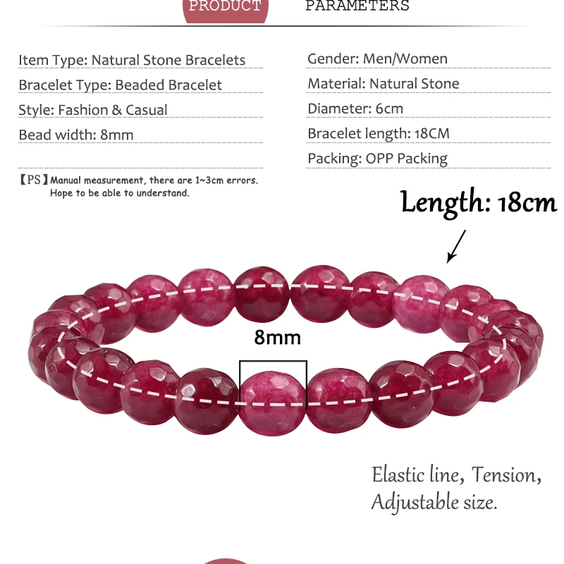 Браслет женский эластичный с бусинами натуральным розовым камнем | Украшения и