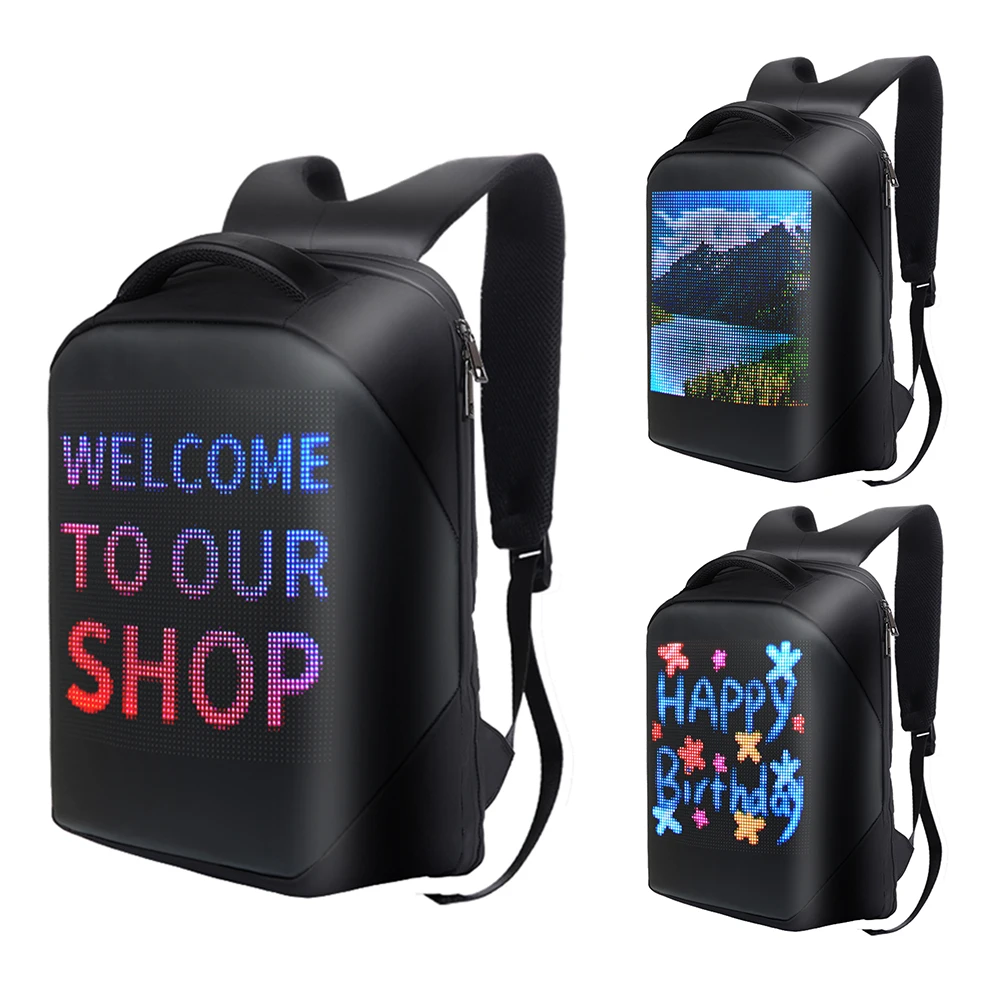 

LED Display Screen Dynamic Backpack Walking Advertising Light Bag Wireless Wifi APP Control Outdoor Backpacks Mochilas Men Women