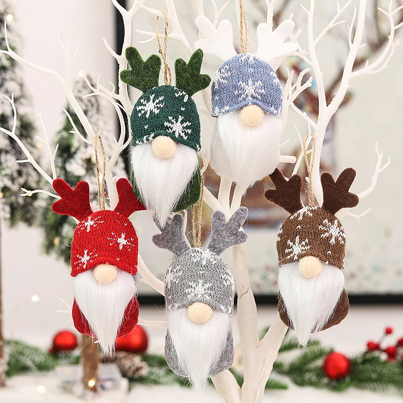 

5 шт. плюшевые безликие гномы снежинки с принтом длинная шапка Нетканая мини подвесная карликовая кукла для украшения рождественской елки