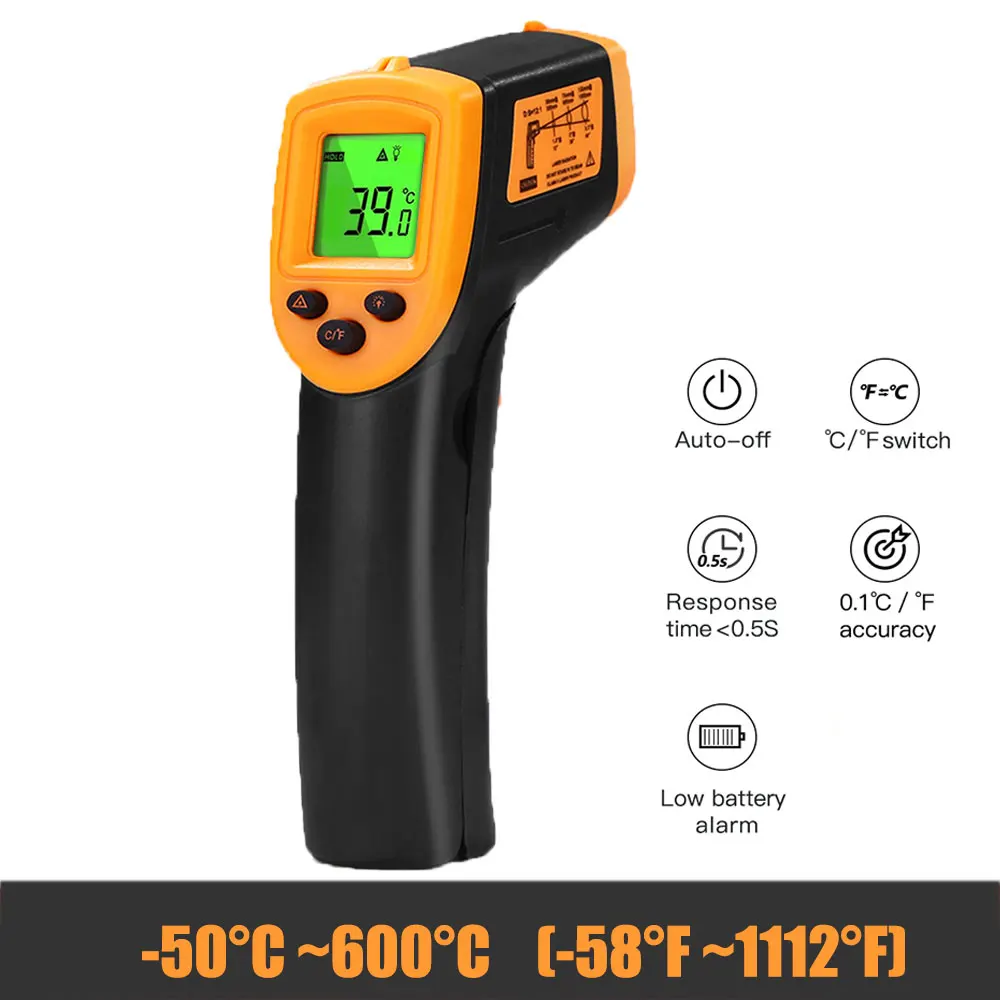 Anpro GM320 GM550 цифровой инфракрасный ЖК-термометр Бесконтактный измеритель температуры пирометр ИК лазерный температурный пистолет пирометр - Цвет: HW600 yellow
