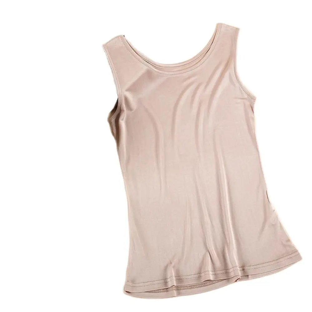 

Women 100% Silk Vest Female 100% Silk Tank Woman Summer Loose Silk Sleeveless Shirt Lady Knit Solid Tank Tops Lady Stretch Tees