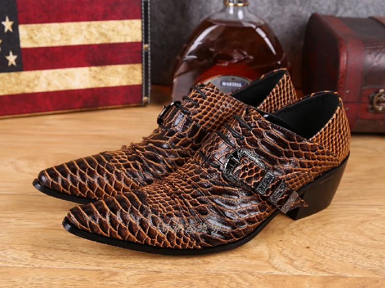 

Luxury Brand Designer Mens Shoes Snake Skin Genuine Leather Buckle Strap Crocodile Oxford Office Formal Dress Shoes Male Brogues