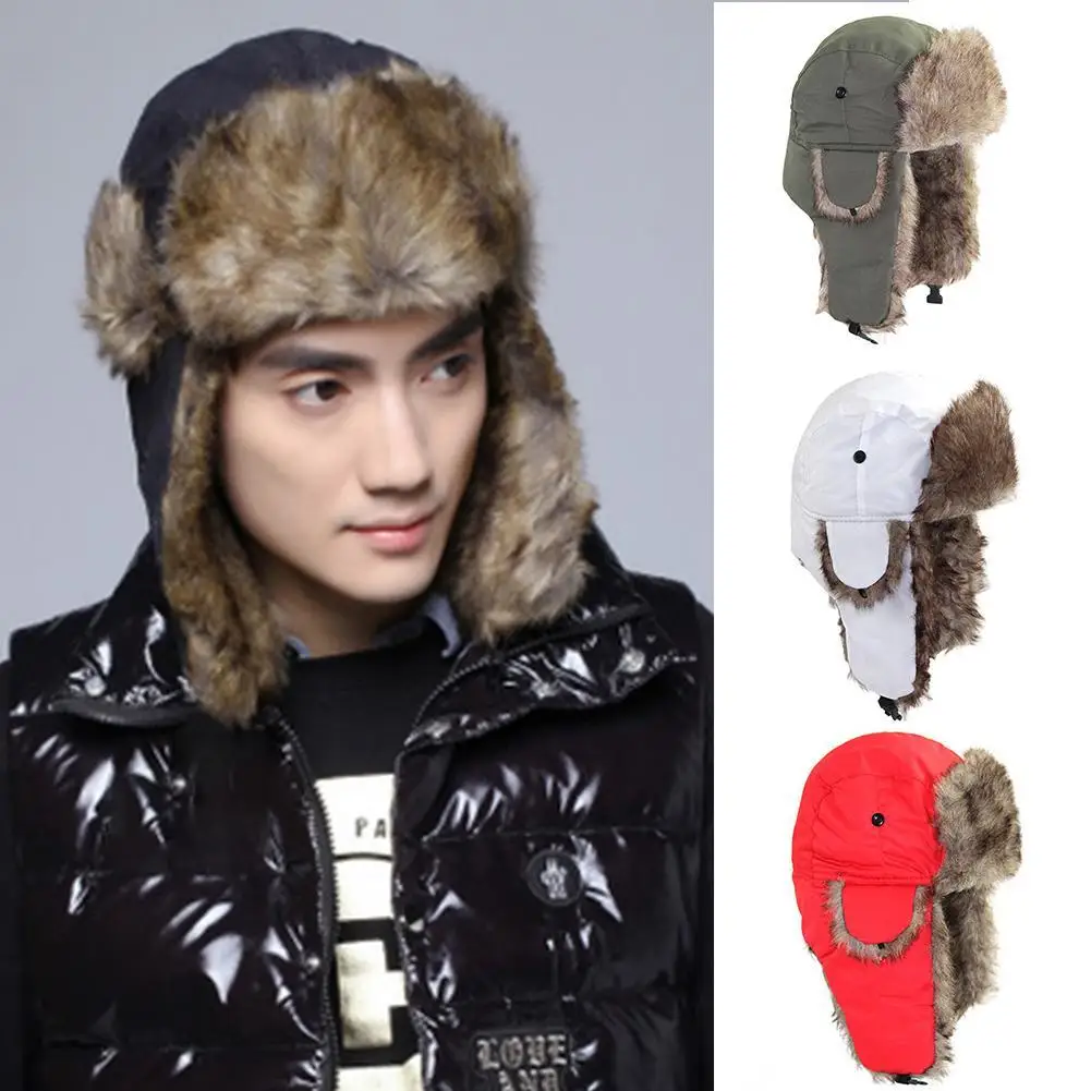 

Unisex Warm Hat Men Women Winter Trapper Aviator Trooper Windproof Fluffy Earflap Fur Faux Fashionable Headwear S J2V5