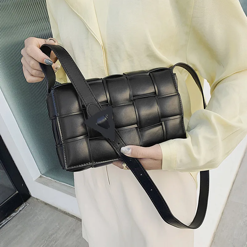 

Solid Color Weave Square Shoulder Messenger Bags for Women High Quality Designer Cross Body Sac Pu Leather Purses and Handbags