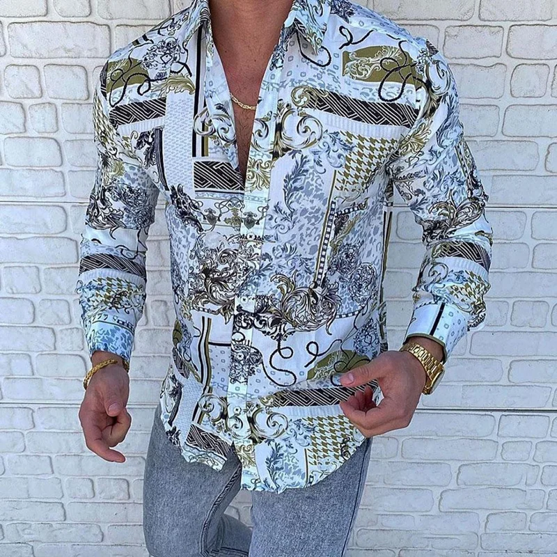 

Fashion Men's Printed Long Sleeve Shirt Soft Thin Spring Summer Pop Arrivals Slim Fit lapel Male Shirt Holiday Casual Shirt