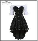 Женский корсет-платье в стиле стимпанк, сексуальный корсет-юбка, готическая одежда, женское винтажное платье-корсет в викторианском стиле, платье-тройка