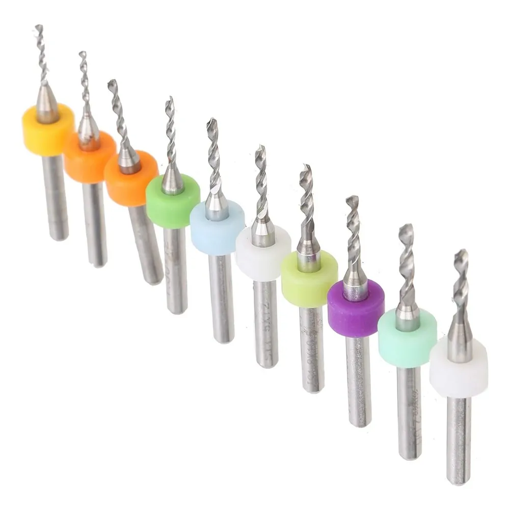 

10* 10pcs Drill Bits 10pc CNC Carbide Drilling 1.1-2.0mm 3.175mm Shank