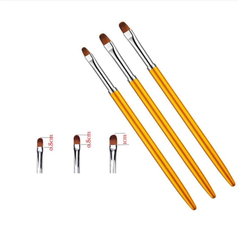 

3pcs Golden Nail Art Metal Handle Acrylic UV Gel Extension Builder Petal Flower Painting Drawing Brush Manicure Tools