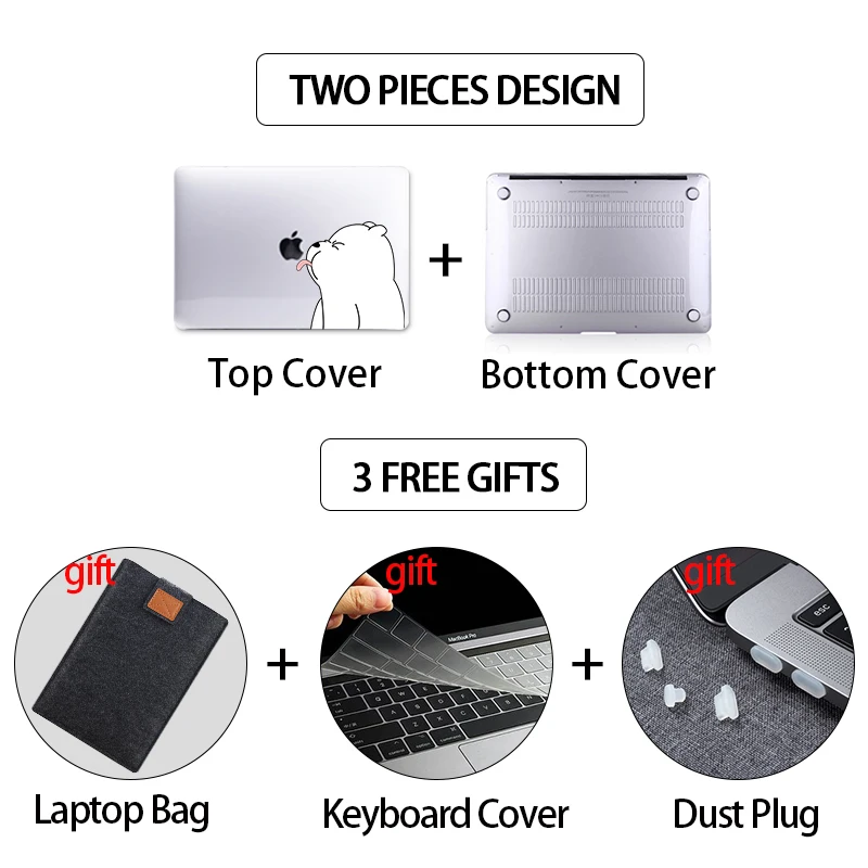 Мультяшный чехол MTT Cut для Macbook Air Pro 11 12 13 15 16 прозрачный жесткий с сенсорной