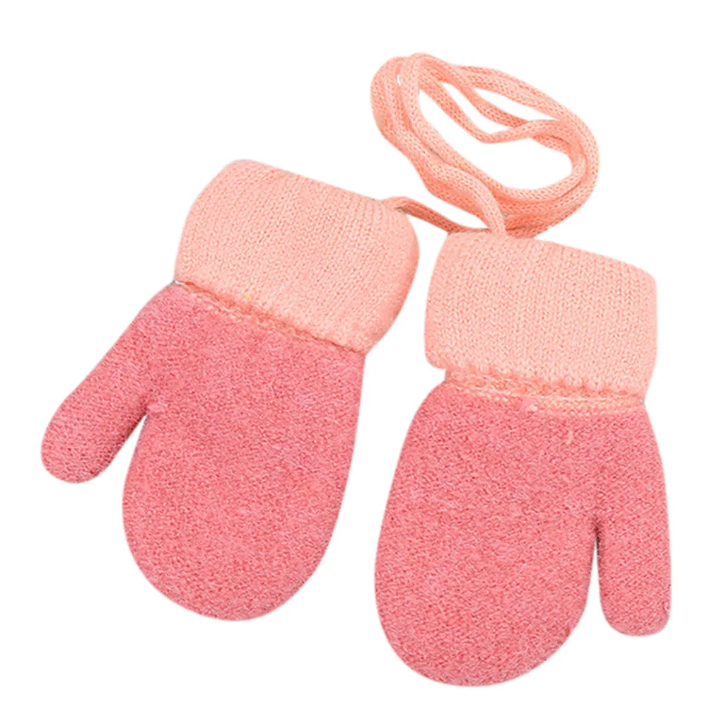 Детские вязаные перчатки для мальчиков и девочек Зимний милый твердый подвесной