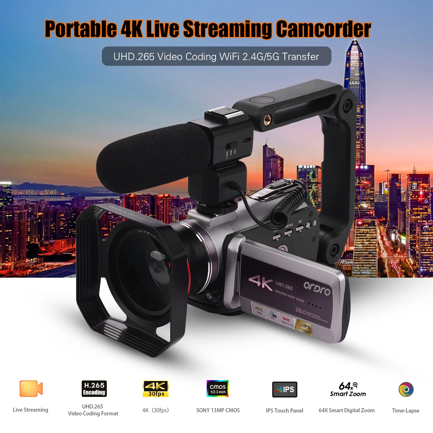 ORDRO HDV AZ50 Портативный реальные в формате 4K UHD 30FPS цифровая камера с Wi Fi для видео