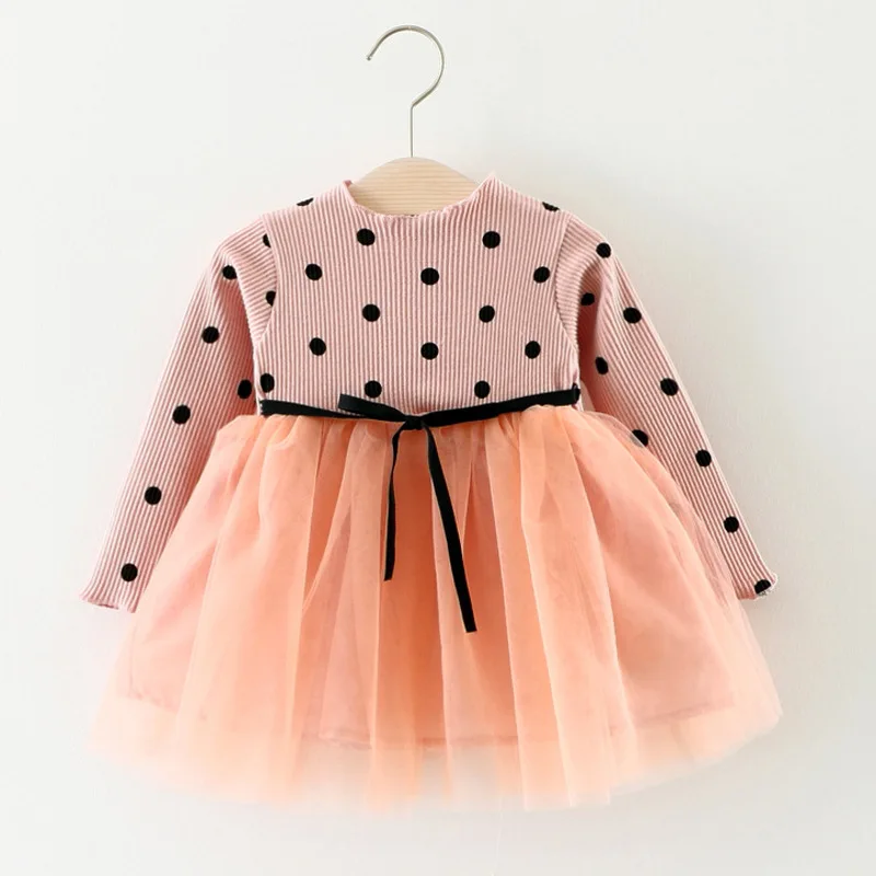 2021 детская одежда для девочек осень Сетчатое хлопковое платье с буффами на