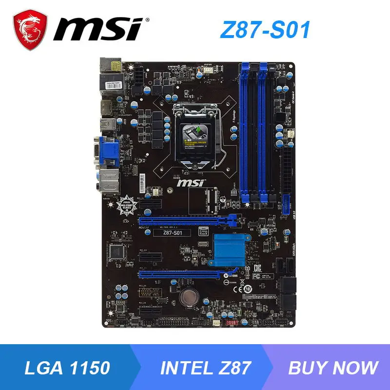 

MSI Z87-S01 LGA 1150 Intel Z87 Original Desktop Motherboard DDR3 16GB PCI-E X16 VGA DVI HDMI USB3.0 SATA3 Core i7 i5 i3 Cpus ATX