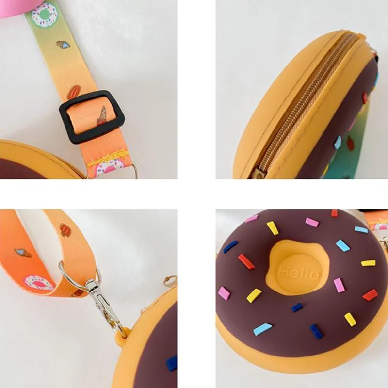 

Crossbody Bags Silica Gel Cartoon Doughnut Kawaii Cute Kids Girls All-match Lovely Circular Bag Colorful Ins Fashion Children