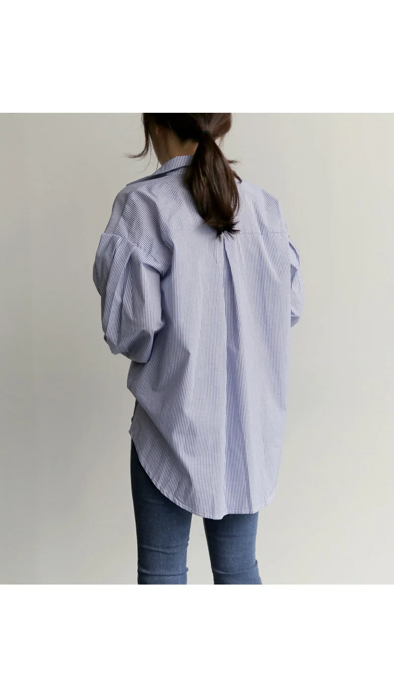 

Houthion Women's Blouses Chiffon Shirt Stripes Long Sleeve Top Summer Fashion Casual New Korean Retro Blouse Breasted Tops