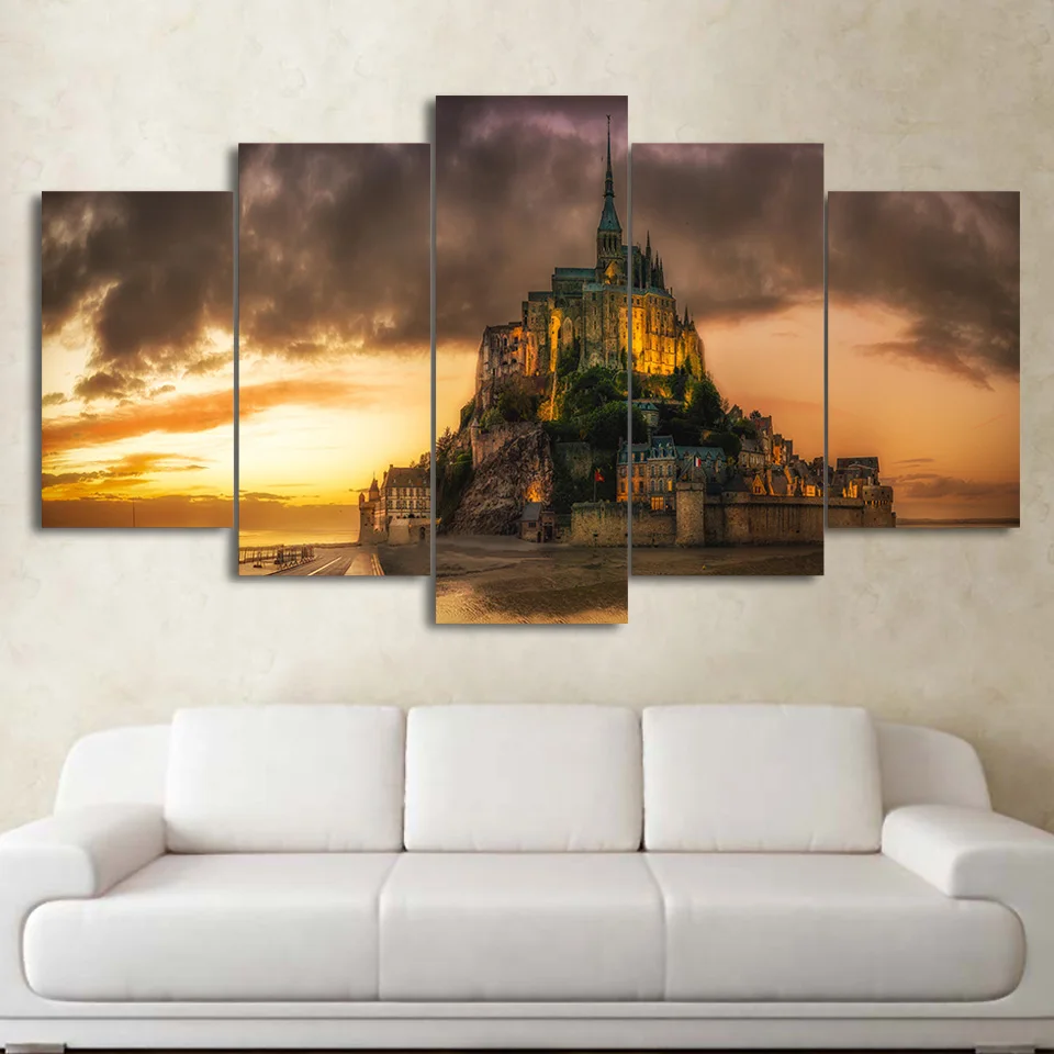 

Artwork Poster Canvas Painting 5 Pieces House Castle HD Prints Landscape Home Decoration Wall Art Living Room Modular Pictures