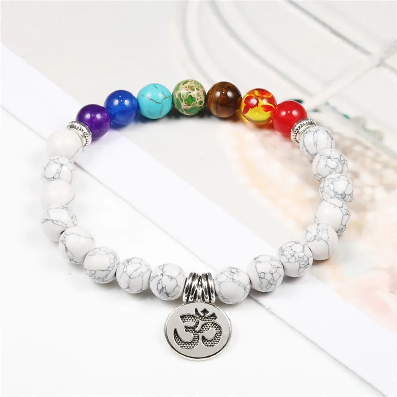 Trendy Bracelet Yoga 7 Chakra Black Lava Natural Stone Bead Charm Bracelets Healing Reiki Buddha lotus Pendant Women Men Jewelry | Украшения