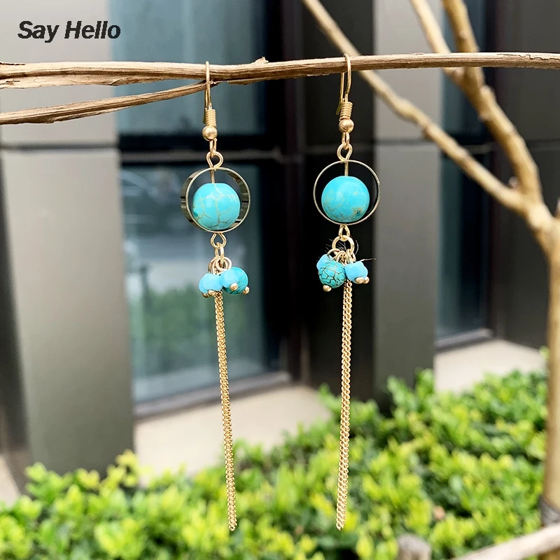 Женские серьги кисточки SAY HELLO Boho Металлические Серьги Из Инкрустированного