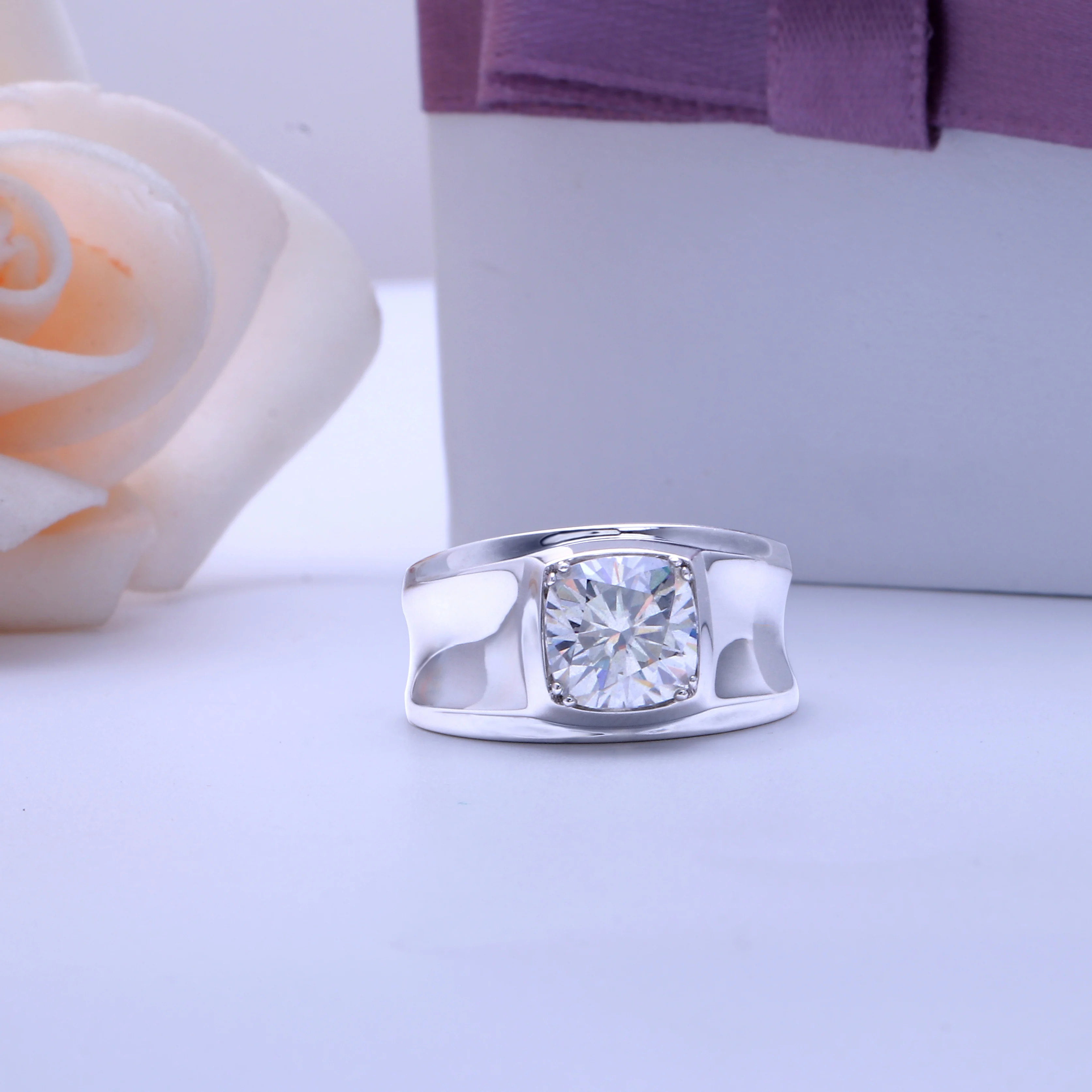 Серебряное мужское и женское кольцо с муассанитом 2 карата 7 5 мм | Украшения