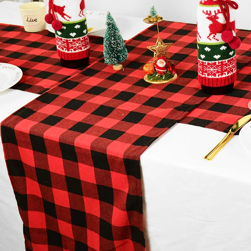 

Red Gray Lattice Table Runner Desktop Wedding Party Christmas Decoration Living Room Dining Tablecloth Cover Home Decor