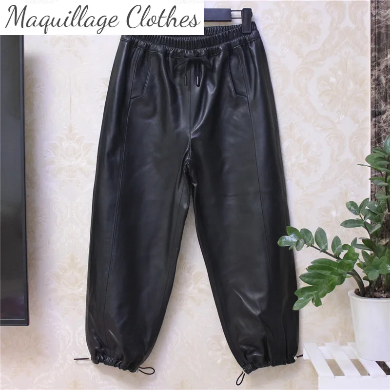 

2021 весна осень модные женские высококачественные брюки из натуральной кожи с высокой талией B418