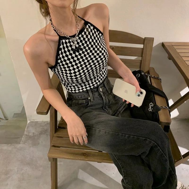 Женская пикантная укороченная кофта клетчатая вечерняя Клубная облегающая