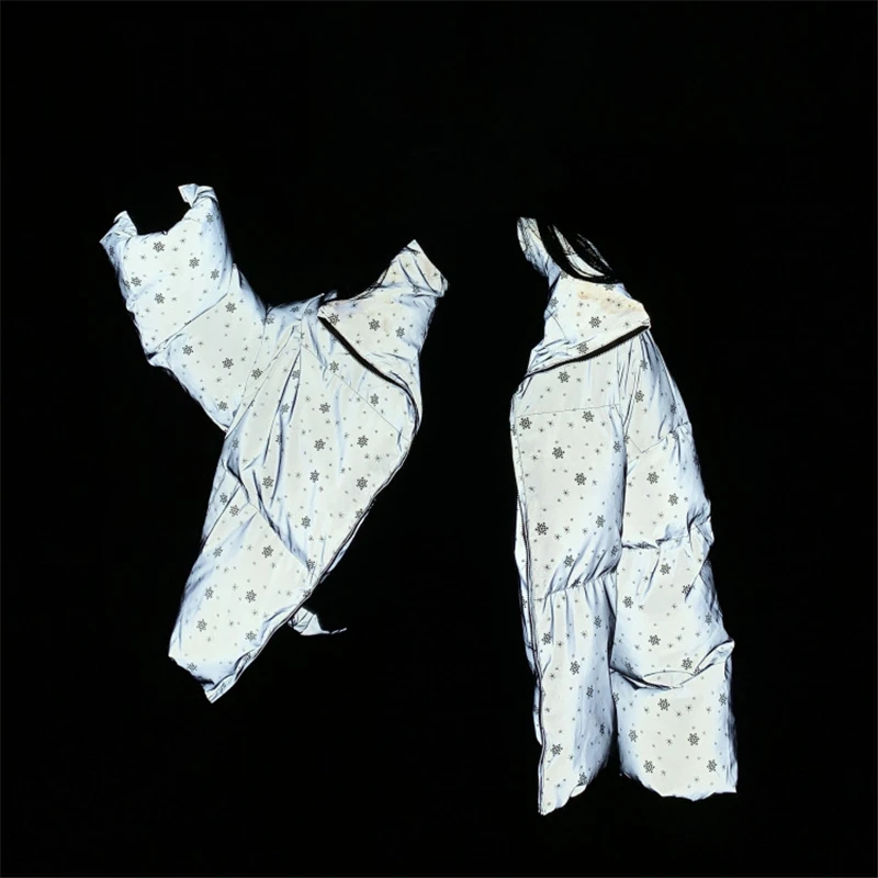 Блестящая Светоотражающая куртка женская светящаяся в темноте парка с длинным