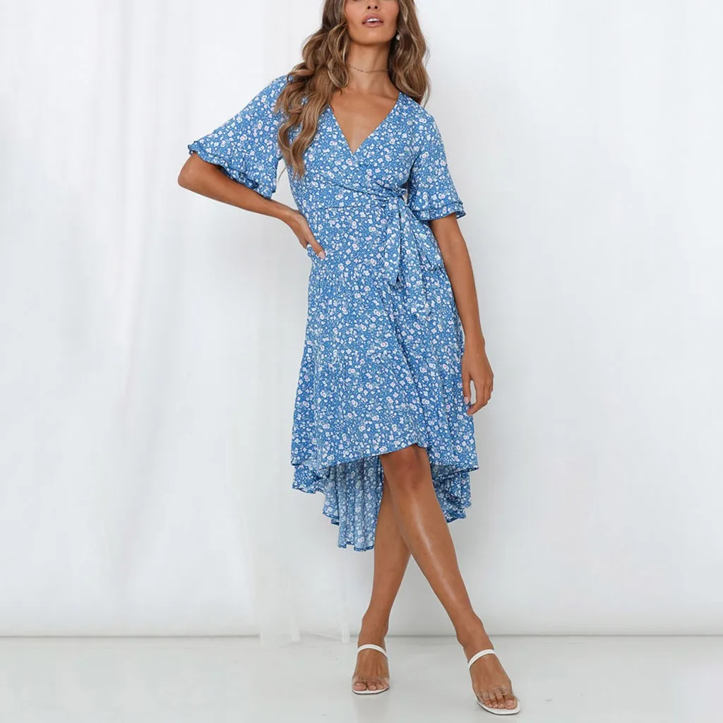 Женское платье летнее 2020 сексуальное v образный вырез цветочный принт бохо