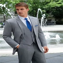 Traje de 3 piezas para hombre, traje de alta calidad con solapa de muesca personalizada, color gris claro, para boda, graduación, (abrigo, pantalones, chaleco y corbata), novedad de 2021 (3)