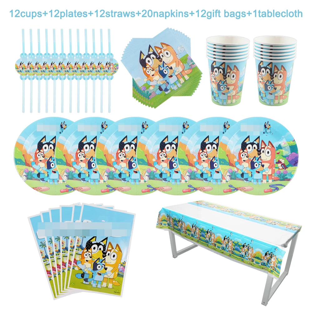 

Blue Cartoon Dogs Bingo Theme Kids Birthday Party Baby Shower Decoration Straw Cup Plate Napkin Tablecloth Disposable Tableware