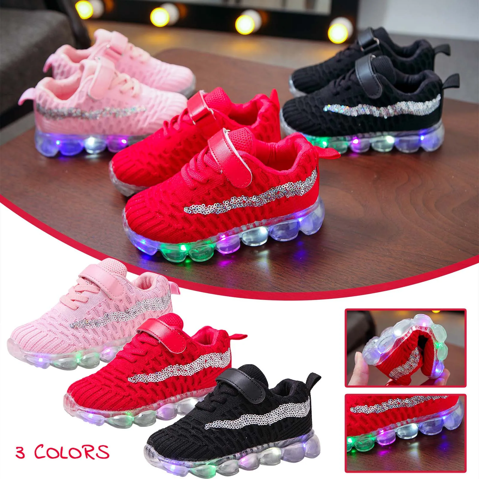 

Кроссовки Детские светящиеся, дышащие, вязаные, для бега, модная обувь для маленьких девочек и мальчиков
