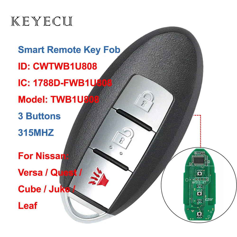 Смарт ключ Keyecu CWTWB1U808 с дистанционным управлением 3 кнопки 315 МГц для Nissan Cube Juke Quest