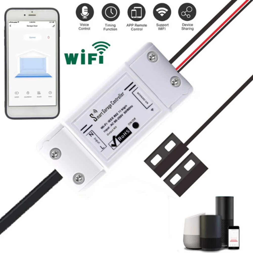 

Tuya WiFi Smart Garage Door Controller Opener Sensor Smart Life/Tuya APP Remote with Alexa Google Home Voice Control