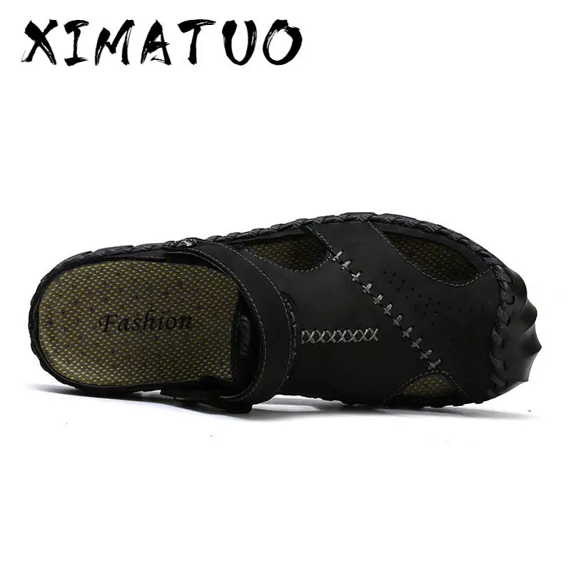 New Big Size 38-46 Genuine Leather Men Sandals Summer Quality Beach Slippers Casual Sneakers Outdoor Roman Shoes | Обувь